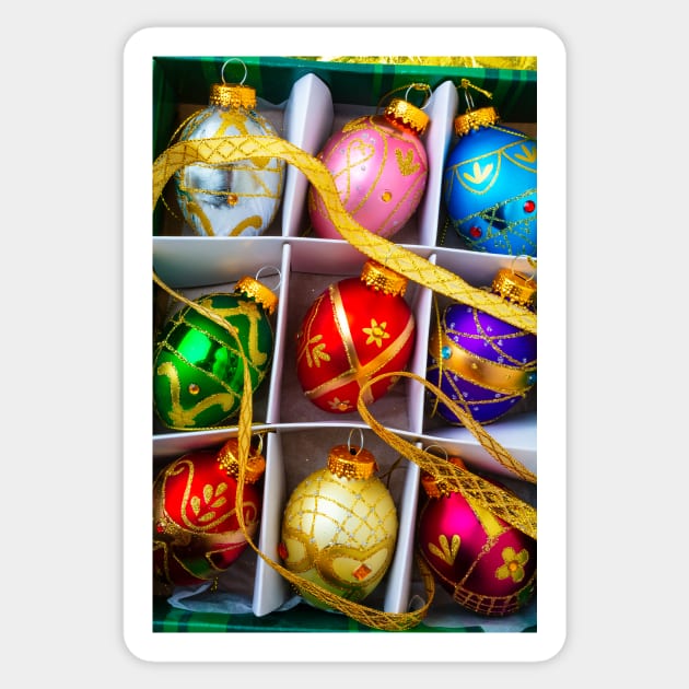 Gold Ribbon And Box Of Ornaments Sticker by photogarry